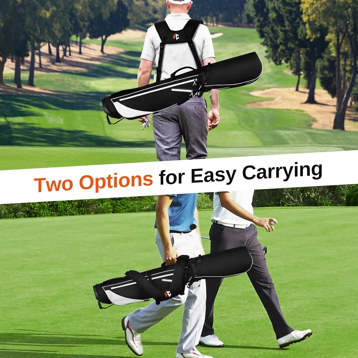 Lightweight Golf Stand Bag, 4-Way Full-Length Dividers, Holds Up to 10 Clubs, 3.7 lbs Golf Bag with Dual Straps & Stand for Driving Range, Par 3, and Standard Courses