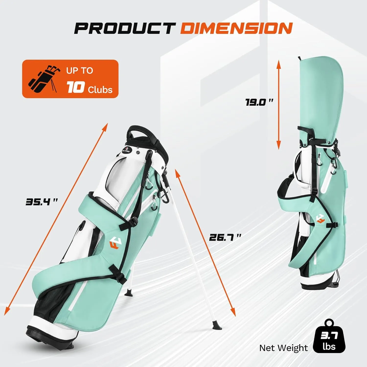 Lightweight Golf Stand Bag, 4-Way Full-Length Dividers, Holds Up to 10 Clubs, 3.7 lbs Golf Bag with Dual Straps & Stand for Driving Range, Par 3, and Standard Courses