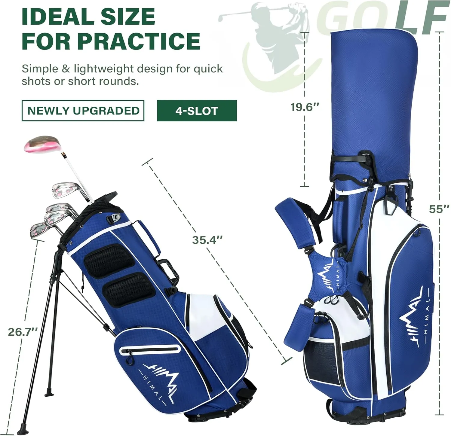 Lightweight Golf Stand Bag with 4-Way Full-Length Divider, Foldable Base & Dual Straps