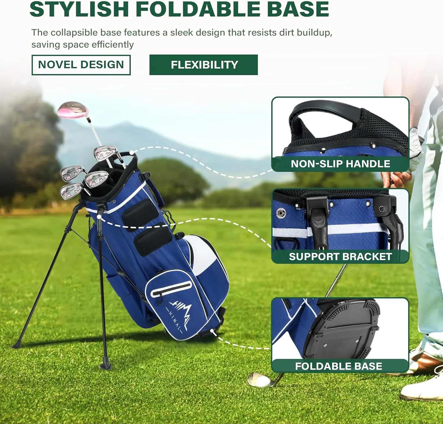 Lightweight Golf Stand Bag with 4-Way Full-Length Divider, Foldable Base & Dual Straps