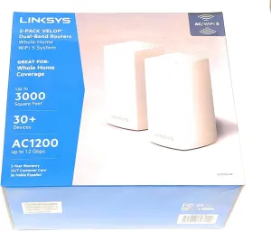 Linksys Velop Mesh Home WiFi System, 3,000 Sq. ft, 20  Devices, 1.3Gbps - VLP0102-NP