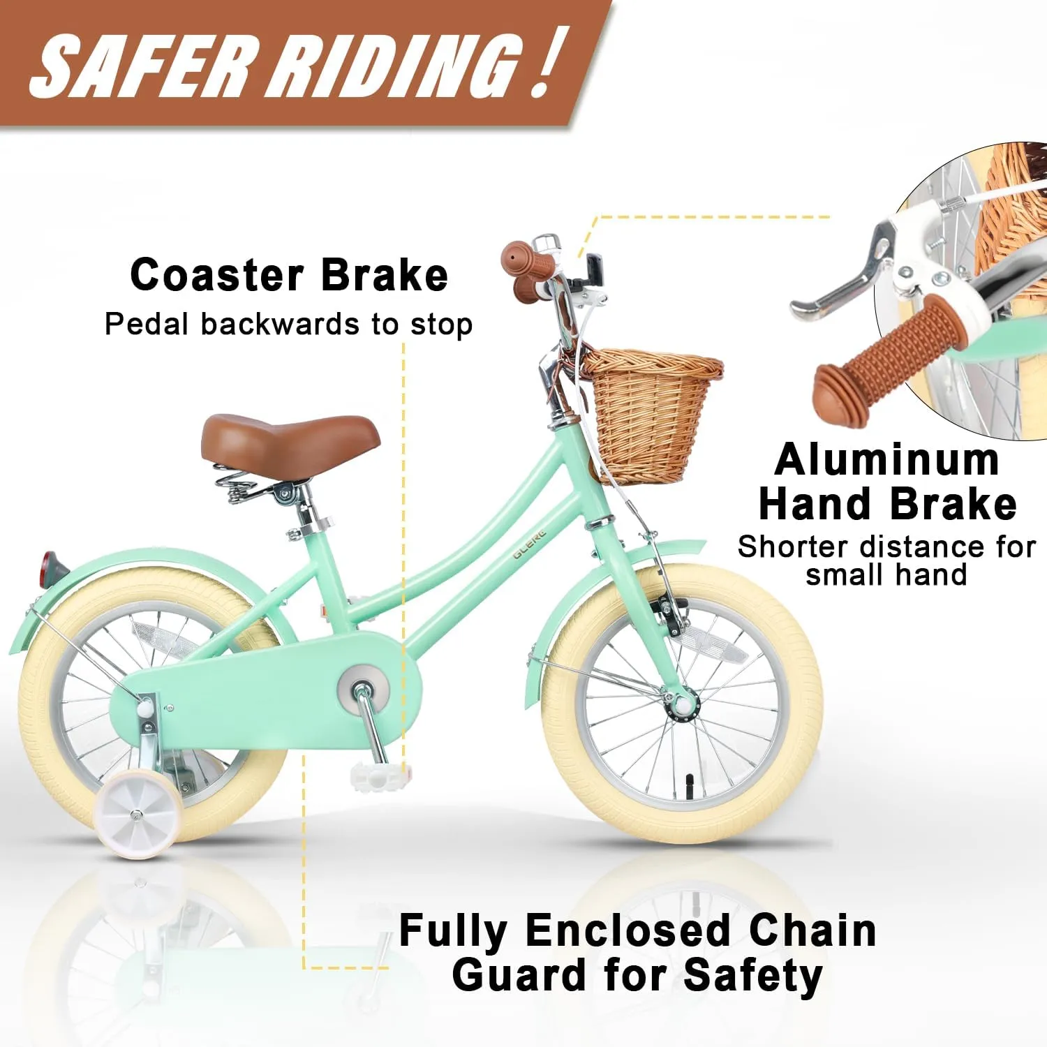 Little Molly 12-20 Inch Kids Bike, Retro Cruiser Girls Bike for Toddlers and Children Ages 2-13 Years, ‎Kids Bicycle with Wicker Basket & Training Wheels/Kickstand, Multiple Colors