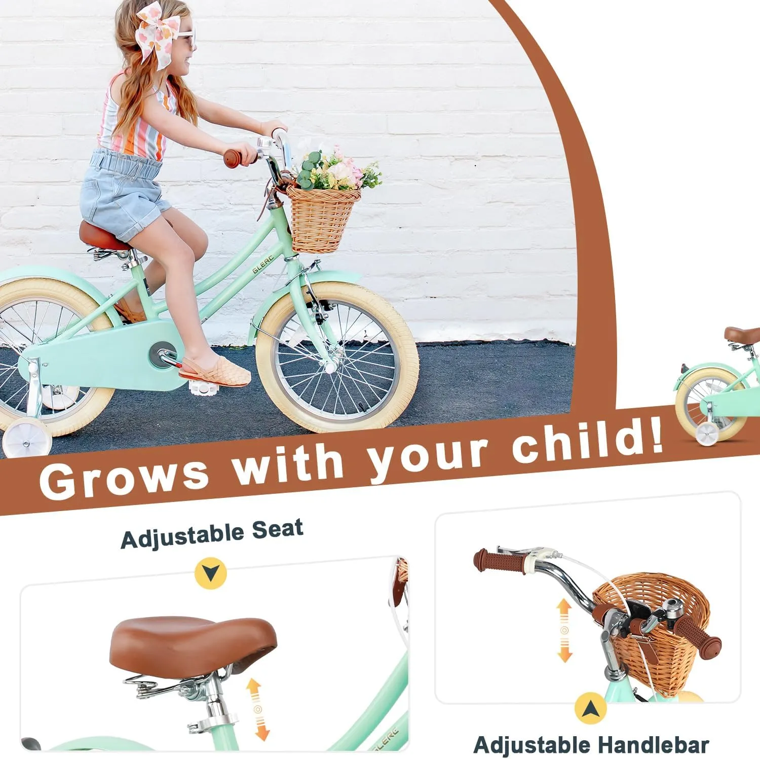 Little Molly 12-20 Inch Kids Bike, Retro Cruiser Girls Bike for Toddlers and Children Ages 2-13 Years, ‎Kids Bicycle with Wicker Basket & Training Wheels/Kickstand, Multiple Colors
