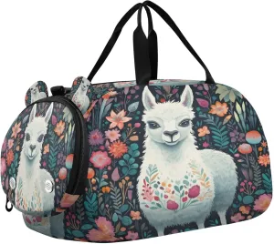 Llama Kids Overnight Sports Duffel Bags with Shoe Compartment & Wet Pocket Travel Sport Gym Bag for Girls Boys