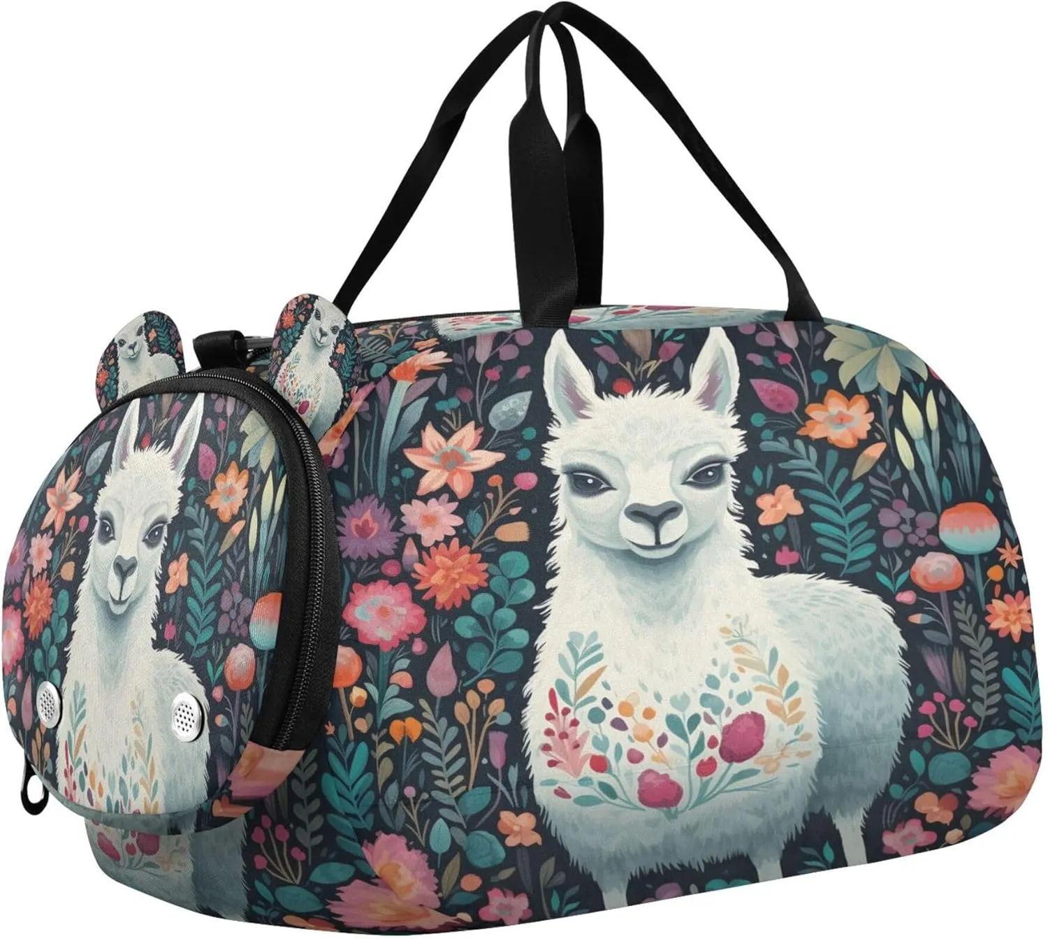 Llama Kids Overnight Sports Duffel Bags with Shoe Compartment & Wet Pocket Travel Sport Gym Bag for Girls Boys