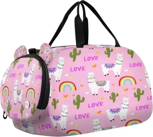 Llamas Kids Overnight Sports Duffel Bags with Shoe Compartment & Wet Pocket Travel Sport Gym Bag for Girls Boys