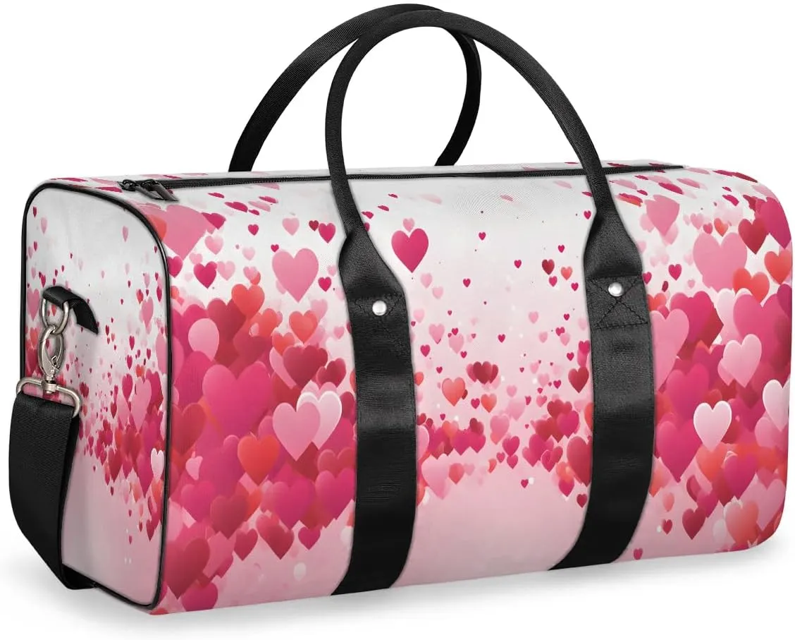 Love Hearts Red Valentine's Day Travel Duffel Bag for Women Men Waterproof Foldable Overnight Weekender Bag Large Capacity Sports Gym Bag