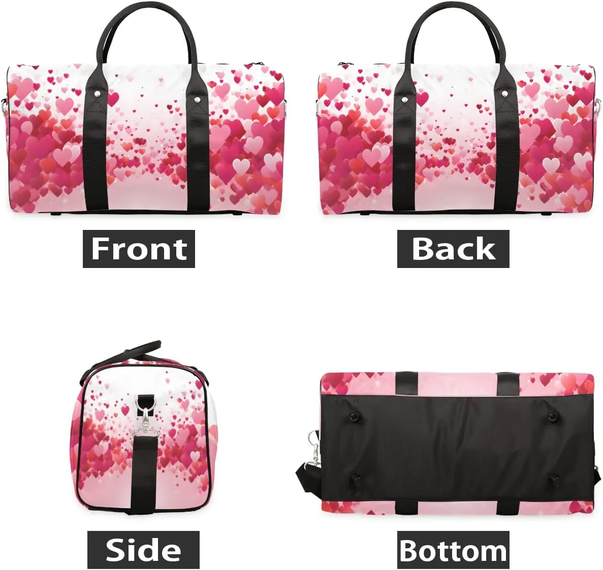 Love Hearts Red Valentine's Day Travel Duffel Bag for Women Men Waterproof Foldable Overnight Weekender Bag Large Capacity Sports Gym Bag