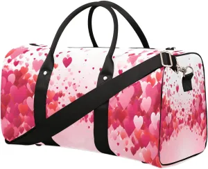 Love Hearts Red Valentine's Day Travel Duffel Bag for Women Men Waterproof Foldable Overnight Weekender Bag Large Capacity Sports Gym Bag