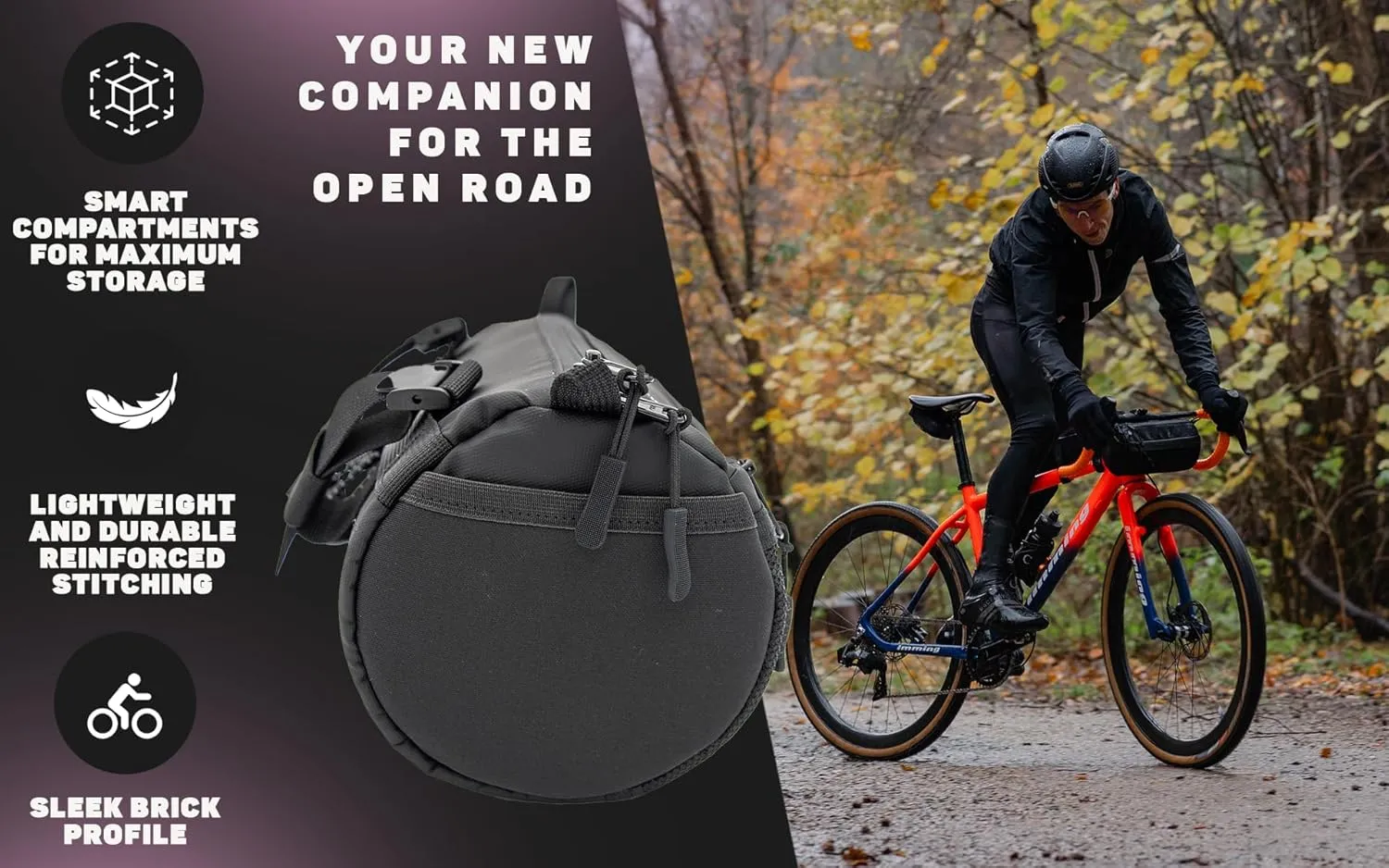 Lumiere & Co. Bike Handlebar Bag, Bike Bag, Bicycle Handlebar Bag, Bike Front Bag, Mountain Bike Storage, Bicycle Accessories, Handlebar Bags, Small Bike Bag, Road Bike Bag (Black, Large)