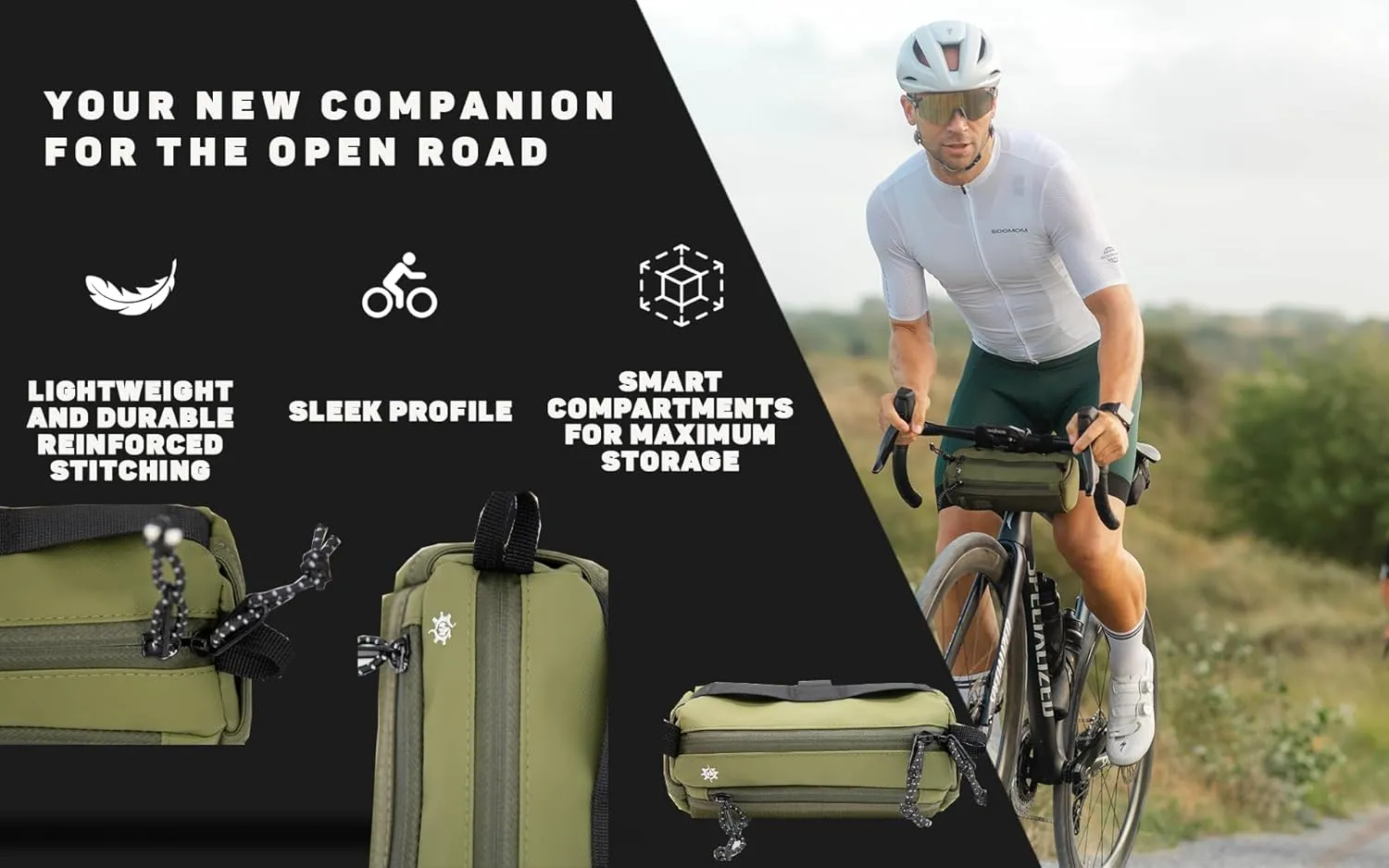 Lumiere & Co. Bike Handlebar Bag, Bike Bag, Bicycle Handlebar Bag, Bike Front Bag, Mountain Bike Storage, Bicycle Accessories, Handlebar Bags, small bike bag, Road Bike Bag (Green, Small)