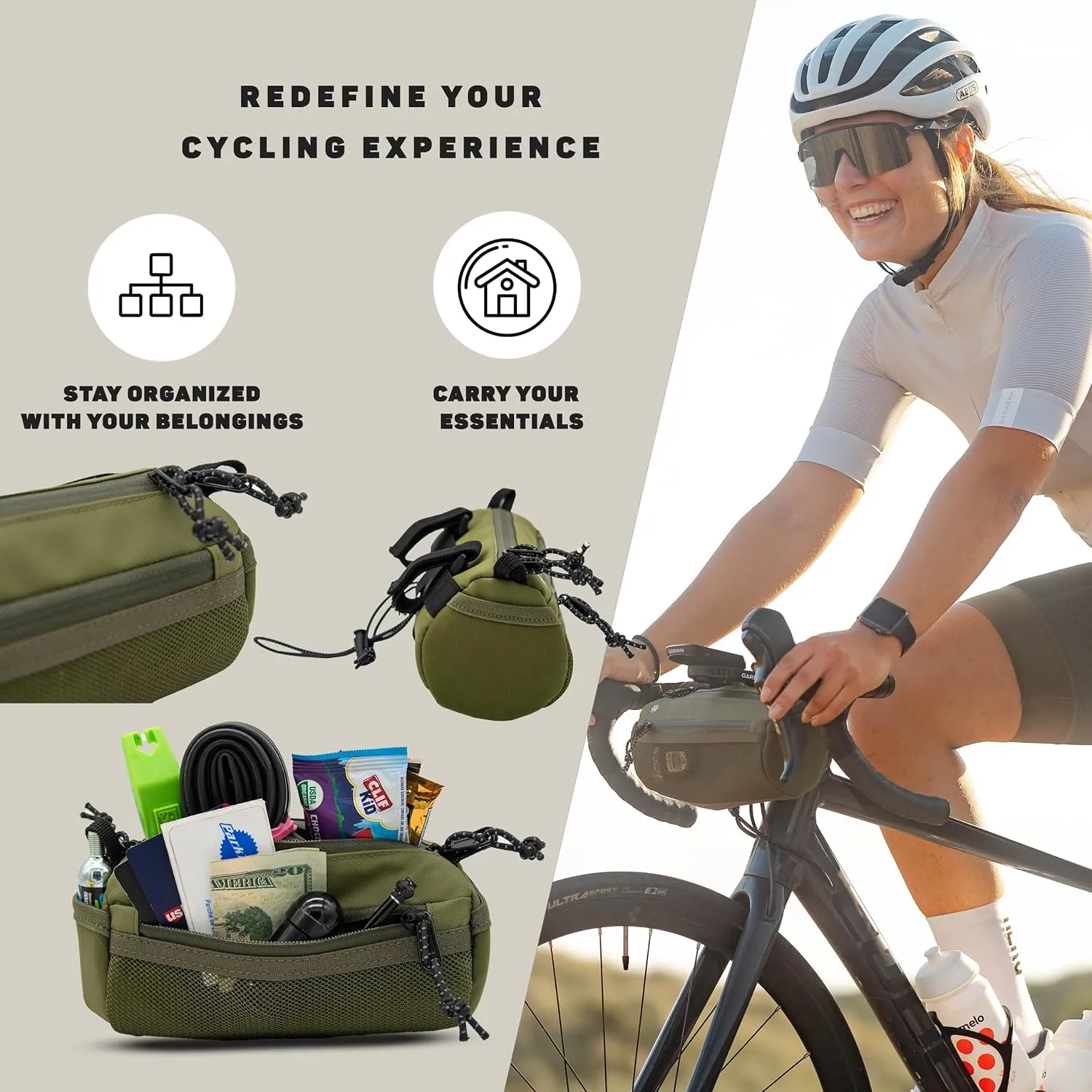 Lumiere & Co. Bike Handlebar Bag, Bike Bag, Bicycle Handlebar Bag, Bike Front Bag, Mountain Bike Storage, Bicycle Accessories, Handlebar Bags, small bike bag, Road Bike Bag (Green, Small)