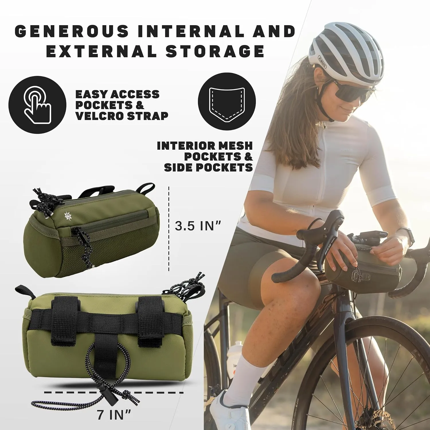 Lumiere & Co. Bike Handlebar Bag, Bike Bag, Bicycle Handlebar Bag, Bike Front Bag, Mountain Bike Storage, Bicycle Accessories, Handlebar Bags, small bike bag, Road Bike Bag (Green, Small)