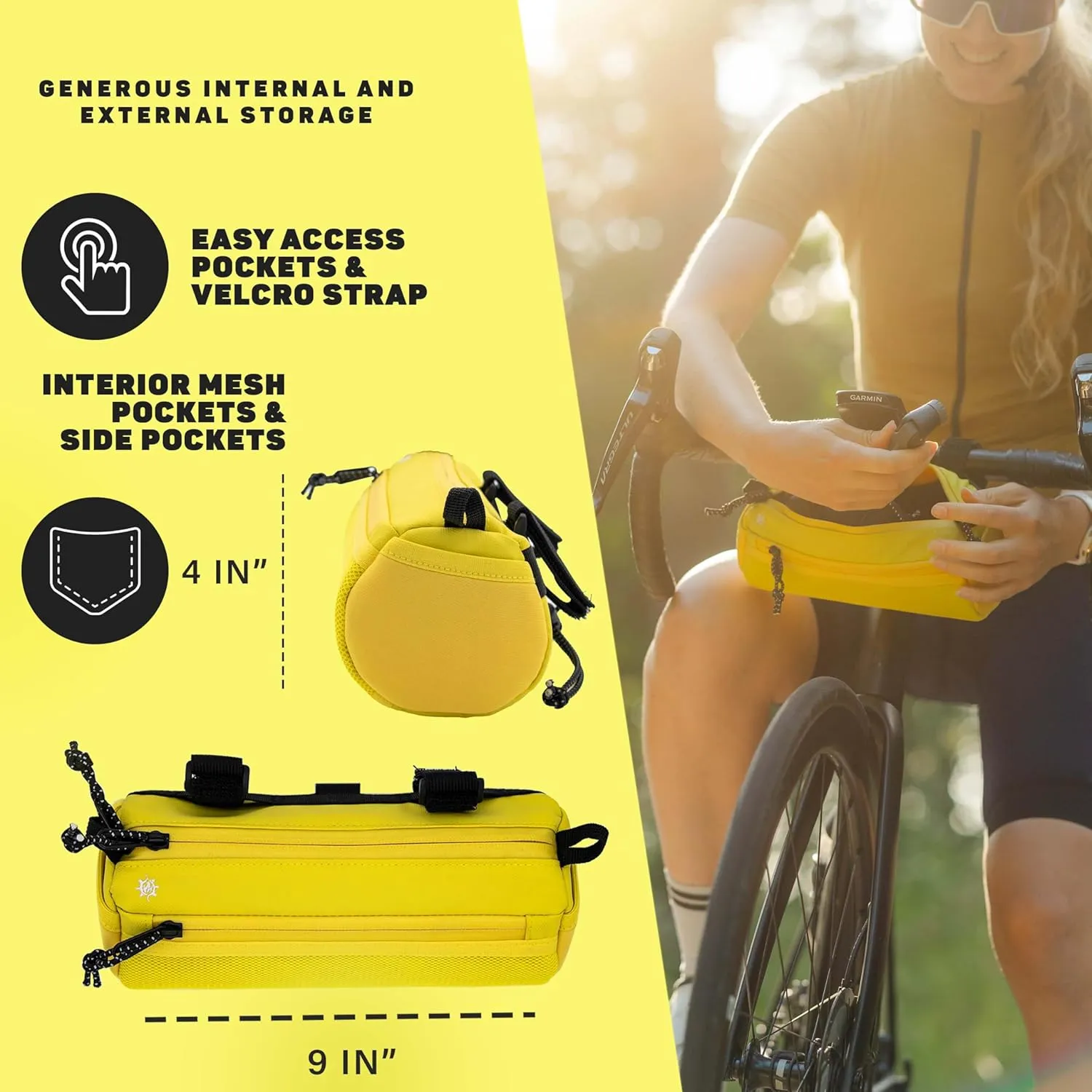 Lumiere & Co. Bike Handlebar Bag, Bike Bag, Bicycle Handlebar Bag, Bike Front Bag, Mountain Bike Storage, Bicycle Accessories, Handlebar Bags, small bike bag, Road Bike Bag (Yellow, Medium)