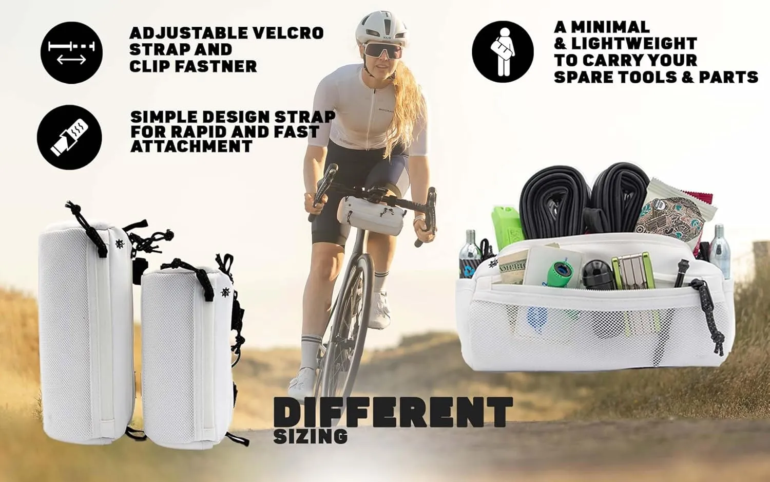 Lumiere & Co. Bike Handlebar Bag, Bike Bag, Bicycle Handlebar Bag, Bike Front Bag, Mountain Bike Storage, Bicycle Accessories, Handlebar Bags (White, Medium)