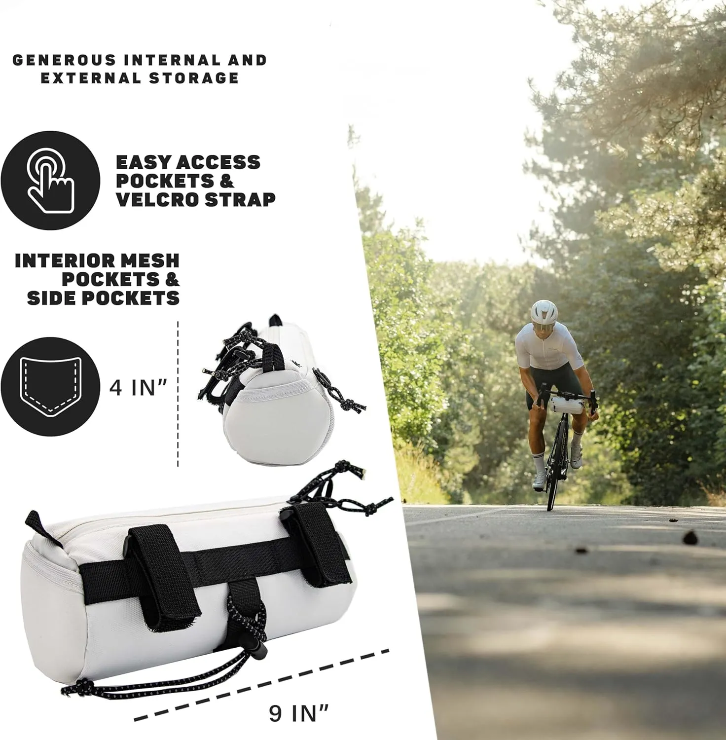 Lumiere & Co. Bike Handlebar Bag, Bike Bag, Bicycle Handlebar Bag, Bike Front Bag, Mountain Bike Storage, Bicycle Accessories, Handlebar Bags (White, Medium)