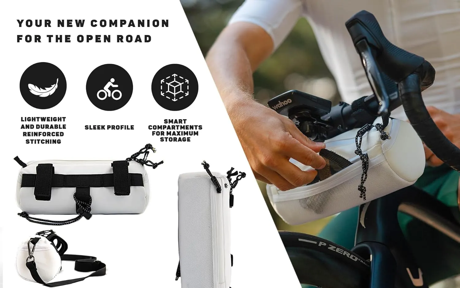 Lumiere & Co. Bike Handlebar Bag, Bike Bag, Bicycle Handlebar Bag, Bike Front Bag, Mountain Bike Storage, Bicycle Accessories, Handlebar Bags (White, Medium)