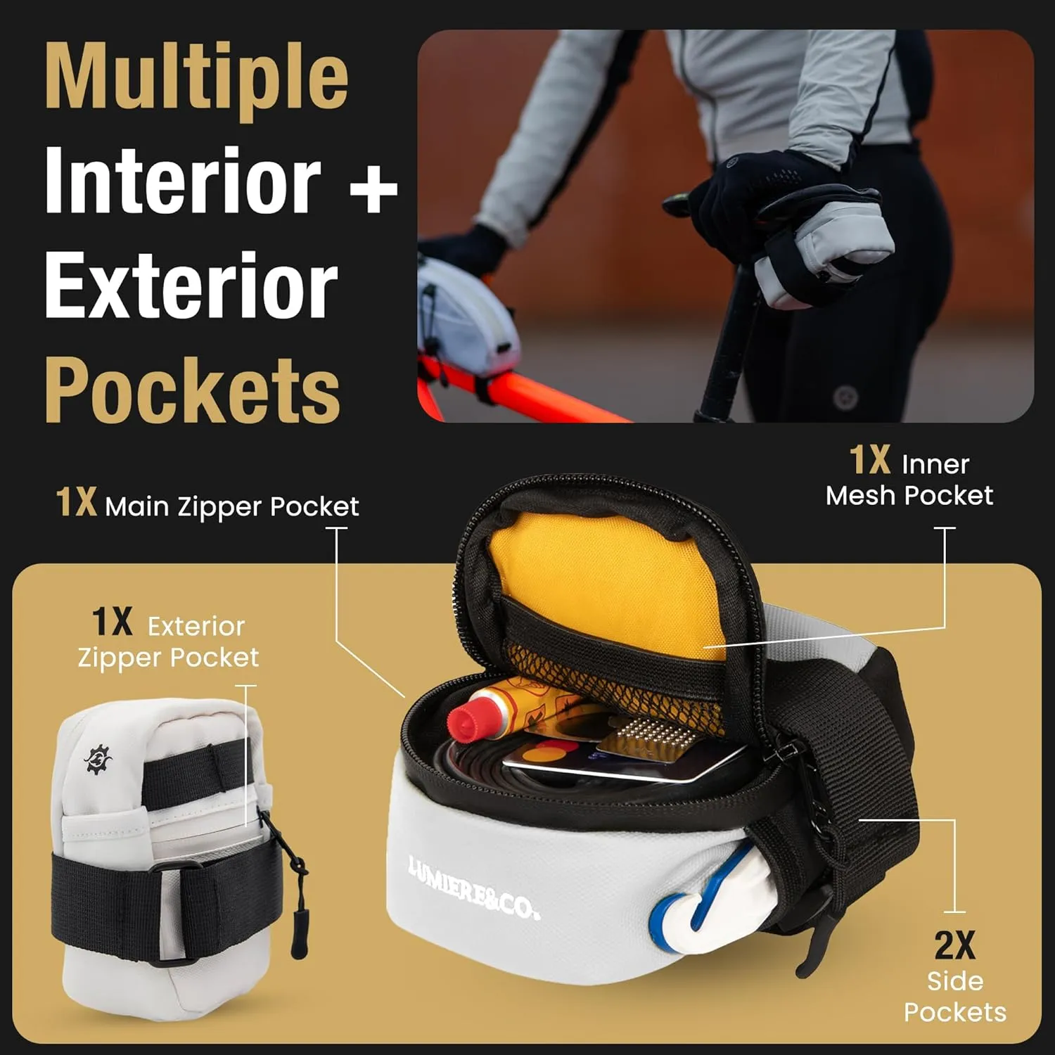Lumiere & Co. Road Bike Saddle Bag, Bike Bag, Mountain Bike Saddle Bag, Small Bike Seat Bags, Bike Under Seat Bag, Bicycle accessories, Bike Bags, Bike Seat Bag,