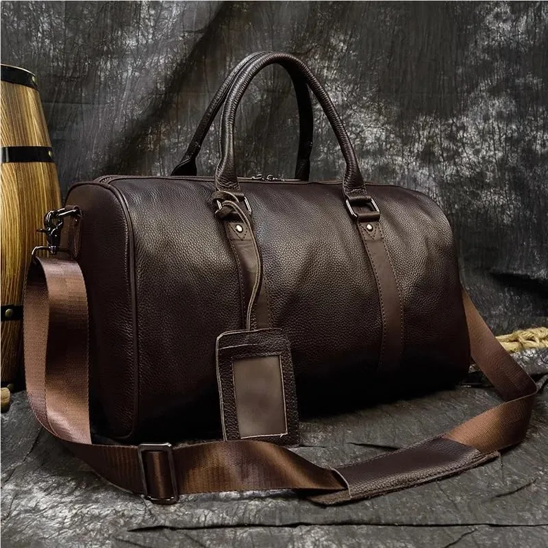 Luxury Genuine Leather Men Women Travel Bag Cow Leather Carry On Luggage Bag Travel Shoulder Bag Male Female Weekend Duffle Bag(Blue(45cm))