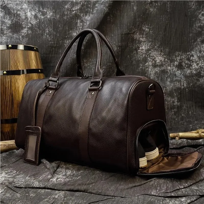 Luxury Genuine Leather Men Women Travel Bag Cow Leather Carry On Luggage Bag Travel Shoulder Bag Male Female Weekend Duffle Bag(Blue(45cm))