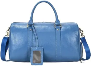 Luxury Genuine Leather Men Women Travel Bag Cow Leather Carry On Luggage Bag Travel Shoulder Bag Male Female Weekend Duffle Bag(Blue(45cm))