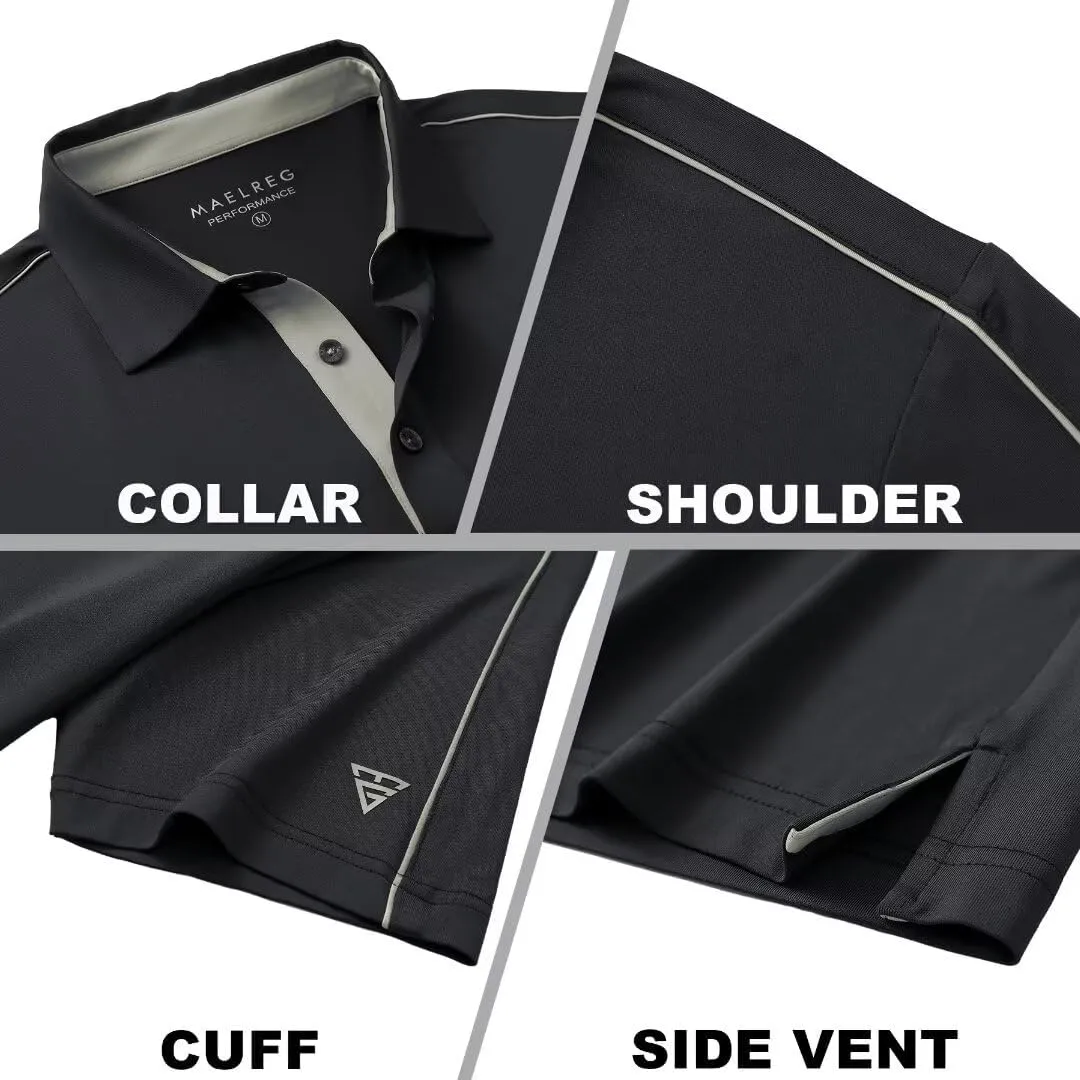 M MAELREG Golf Polo Shirts for Men Short Sleeve Dry Fit Solid Moisture Wicking Casual Performance Collared Mens Polo Shirts