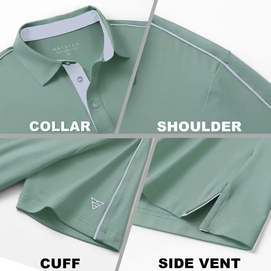 M MAELREG Golf Polo Shirts for Men Short Sleeve Dry Fit Solid Moisture Wicking Casual Performance Collared Mens Polo Shirts