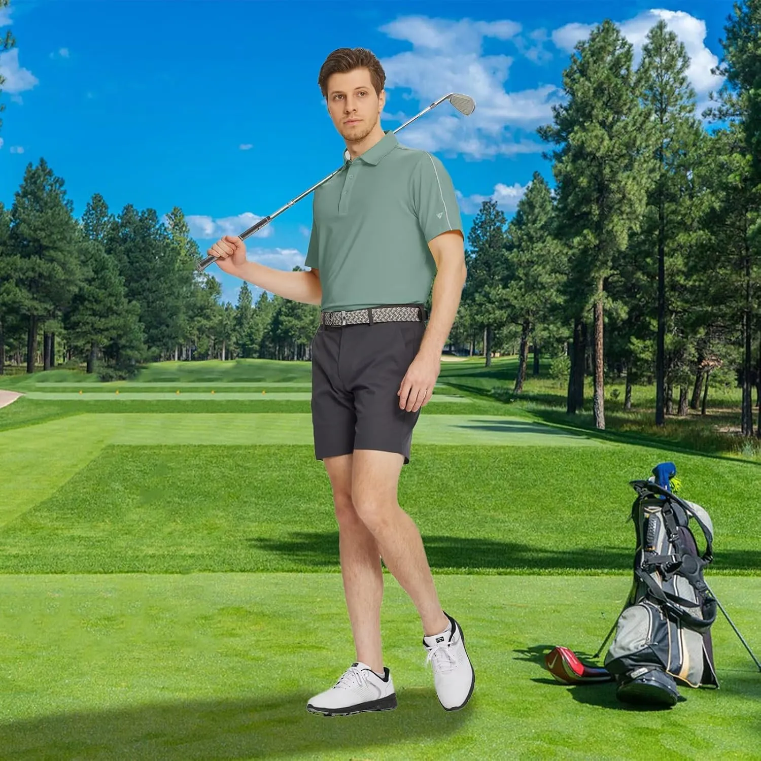 M MAELREG Golf Polo Shirts for Men Short Sleeve Dry Fit Solid Moisture Wicking Casual Performance Collared Mens Polo Shirts