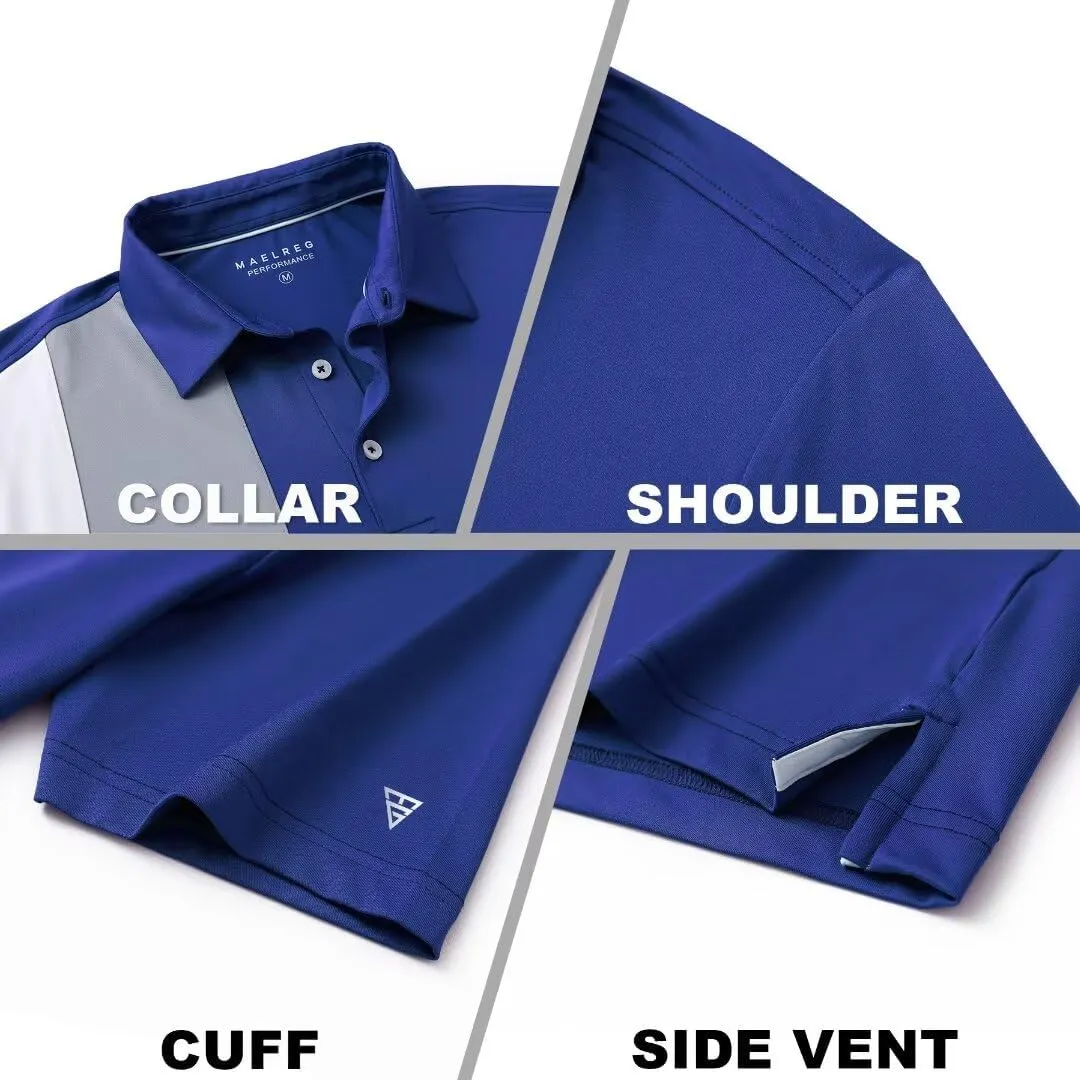 M MAELREG Mens Golf Polo Shirts Short Sleeve Dry Fit Casual Performance Moisture Wicking Color Block Polo Shirts for Men