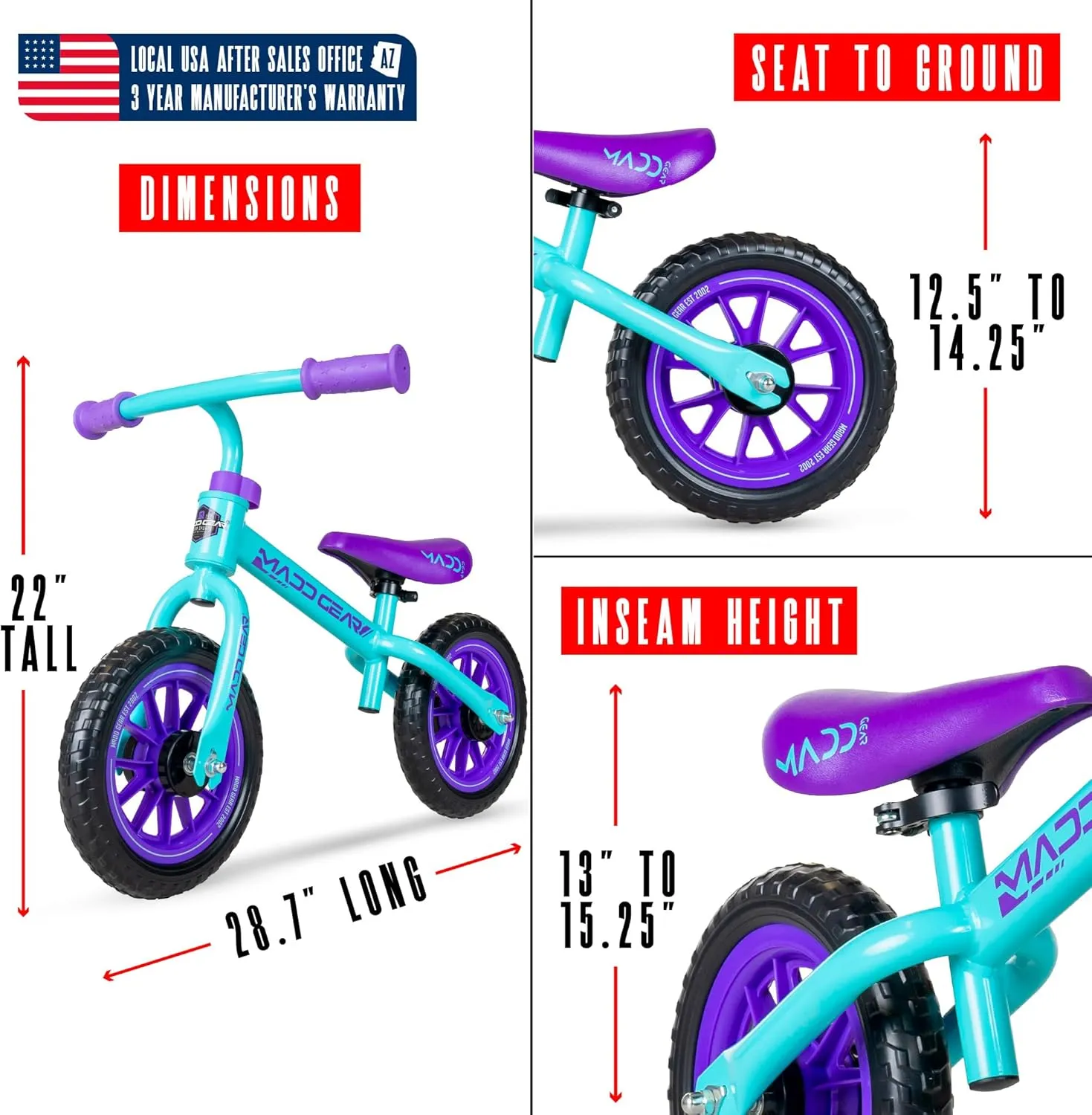 Madd Gear Balance Bike for Toddlers - 18 Month to 4 Years - No Pedal Lightweight Training Bicycles - Adjustable Seat and Maintenance Free 10 Inch Airless Tires - Great Birthday Gift