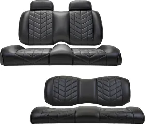 MADJAX Aviator Golf Cart Cushion Kit Compatible with EZGO TXT XSeries Models | Front & Rear Premium Seat Back & Bottom Assemblies Assemblies | Black