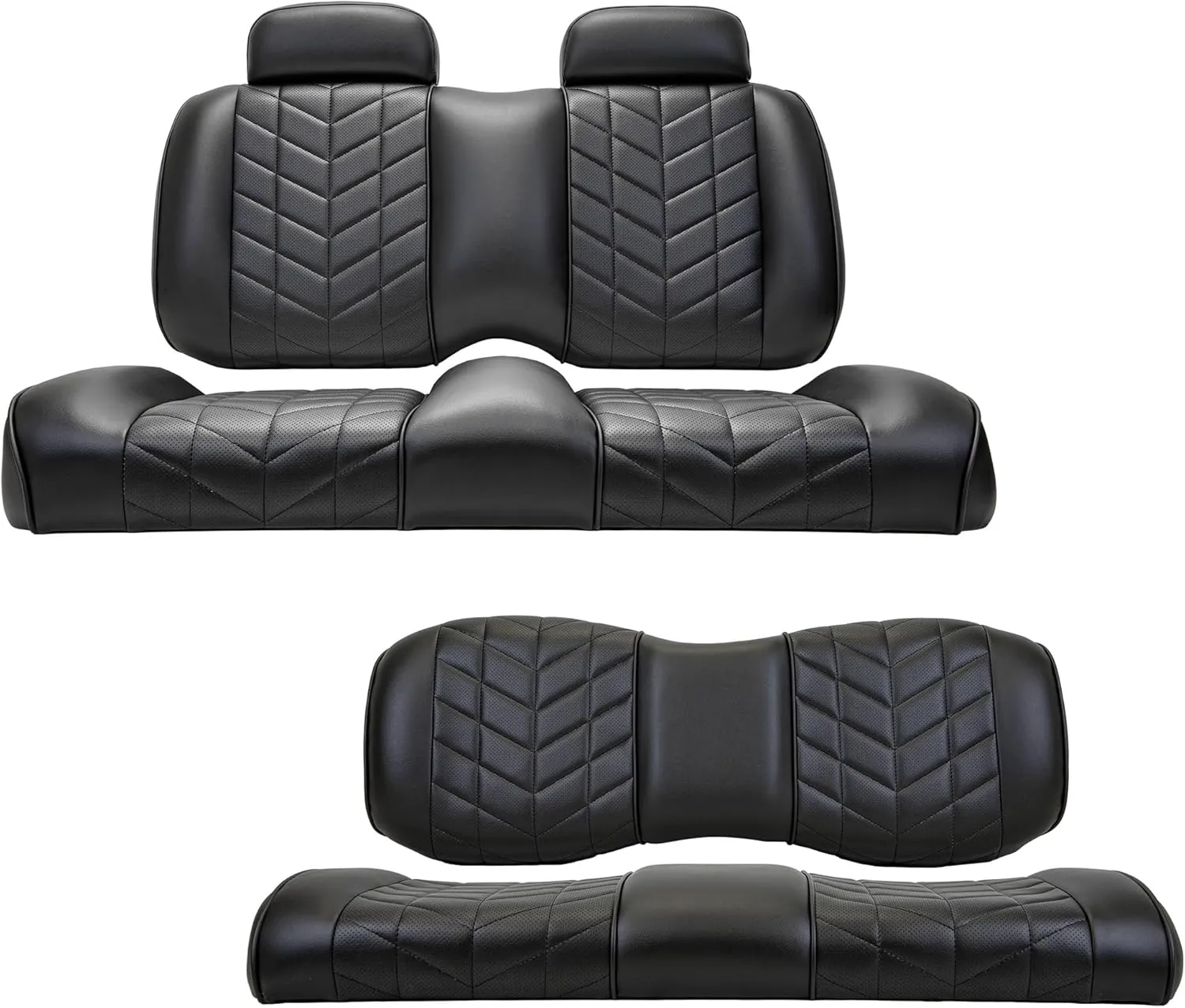 MADJAX Aviator Golf Cart Cushion Kit Compatible with EZGO TXT XSeries Models | Front & Rear Premium Seat Back & Bottom Assemblies Assemblies | Black