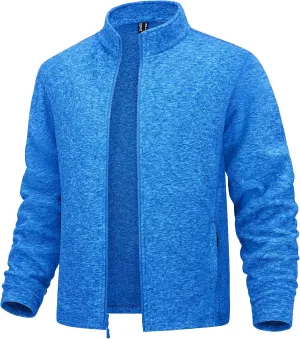 MAGCOMSEN Men's Fleece Full Zip Jacket Lightweight Stand Collar Jackets Soft Warm Windproof Casual Coats with Zipper Pockets