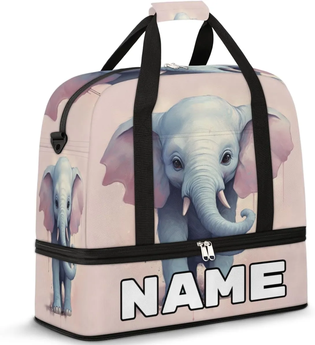 Magical Elephant Custom Foldable Duffle Bag with Shoes Compartment Personalized Large Capacity Waterproof Travel Weekender Bag Overnight Bag for Sports Gym