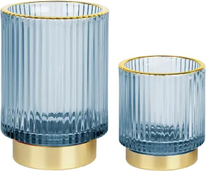 Makeup Brush holder Organizer, Crystal Glass Toothbrush Holders, Striped Make Up Brush Holder for Vanity, Pen Holder for Desk, Vase -Blue (S L)