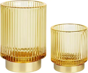 Makeup Brush holder Organizer, Crystal Glass Toothbrush Holders, Striped Make Up Brush Holder for Vanity, Pen Holder for Desk, Vase -Gold (S L)