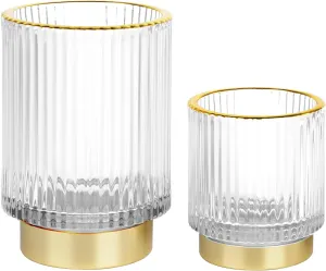 Makeup Brush holder Organizer, Crystal Glass Toothbrush Holders, Striped Make Up Brush Holder for Vanity, Pen Holder for Desk, Vase -White (S L)