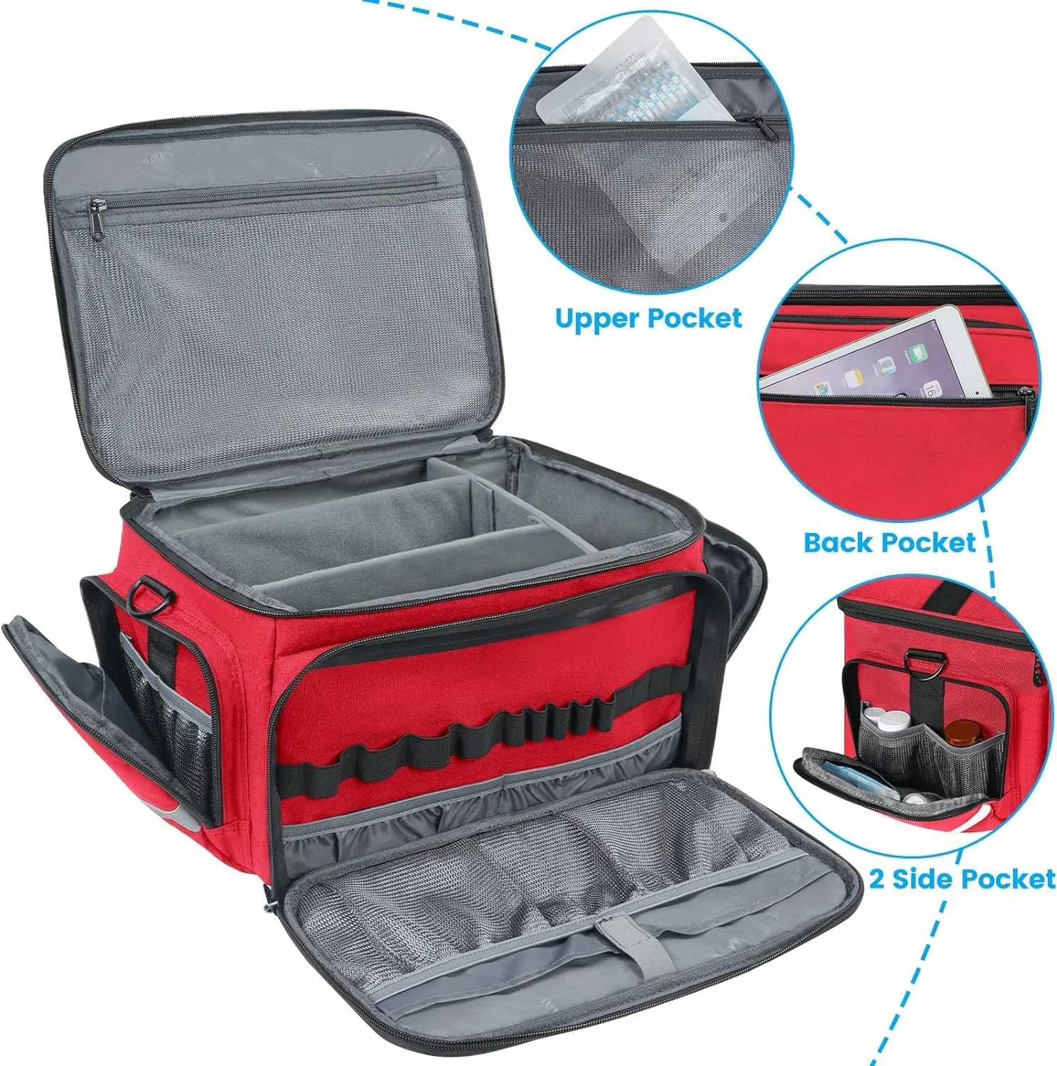 Mancro Medical Bags, Medical Equipment Bag Empty, Water-Resistant Home Health Nurse Bag for Medical Student, First Aid Responder Bag, Nurse Gifts, Red Medical Bag Organizer