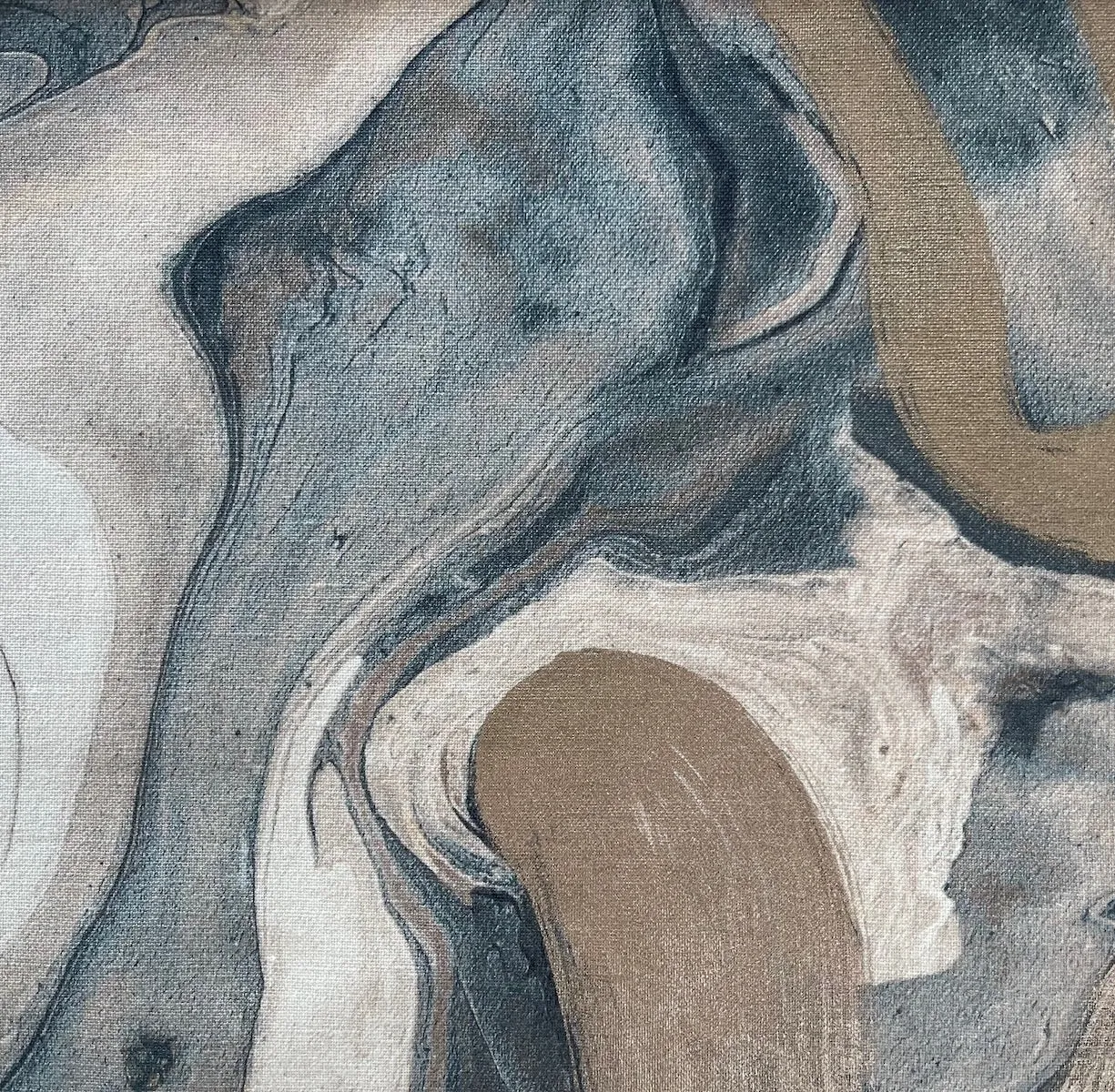 Marbleized Golden Teal Swirls Cotton & Linen Canvas (Made in India)