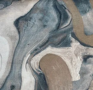 Marbleized Golden Teal Swirls Cotton & Linen Canvas (Made in India)
