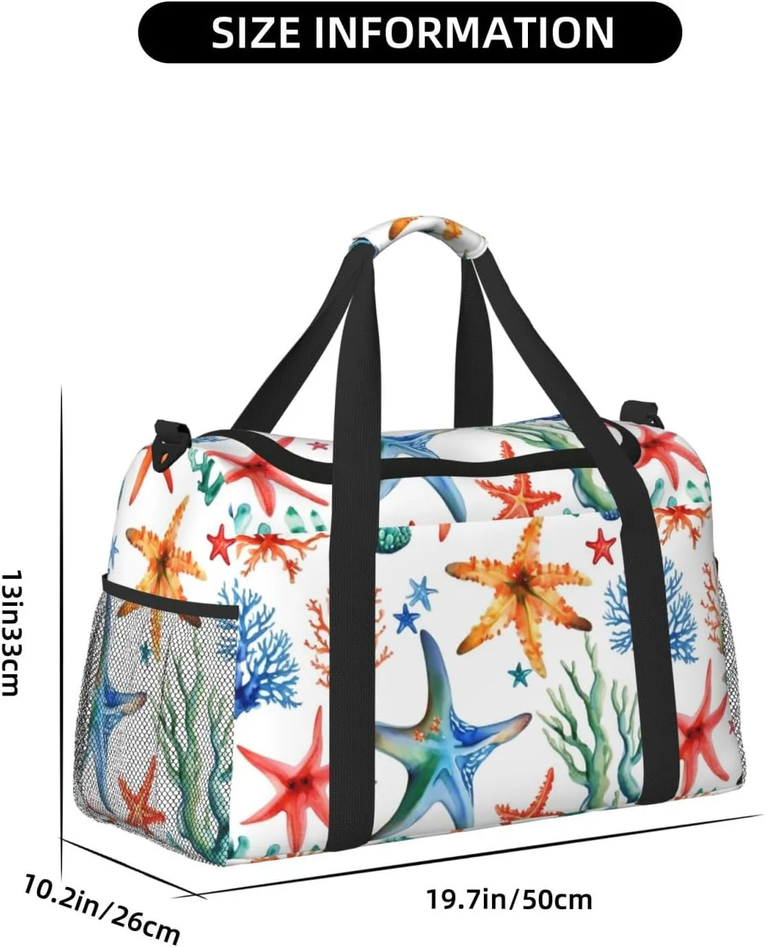 Marine Starfish Coral Travel Duffel Bag With Zippers And Handles, Big Foldable Duffle Bag For Family Vacations