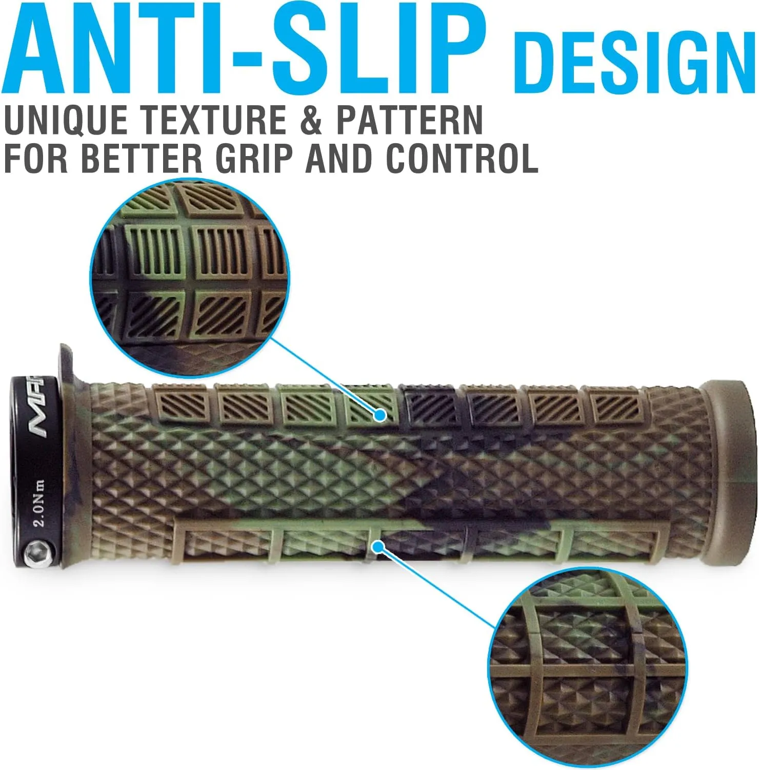 MARQUE Grapple MTB Grips - Mountain Bike Grips with Single Lock On Collar for Handlebar, for BMX, E-Bike, Scooter, Beach Cruiser & Most Adult Bicycle Handlebar, Anti-Slip & Comfortable