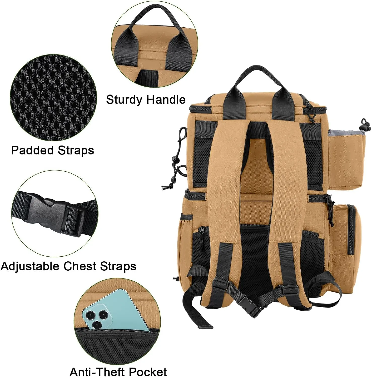 MATEIN Fishing Backpack, Water Resistant Fishing Tackle Box Bag with Rod Holders & Cooler, Gear Gifts for Men