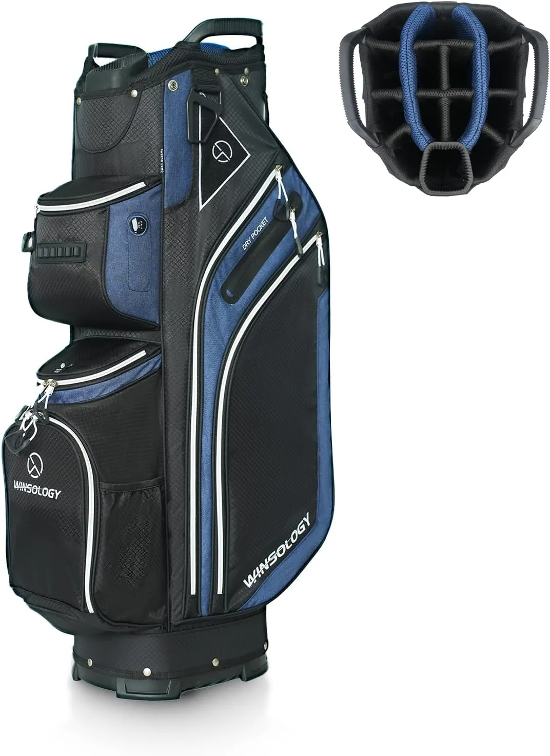 Max Lightweight Golf Cart Bag with Dual Handles and 14 Way Individual Full Length Dividers, Golf Club Bag with 11 Pockets, Large Putter Well, Double Strap Cooler for Men & Women