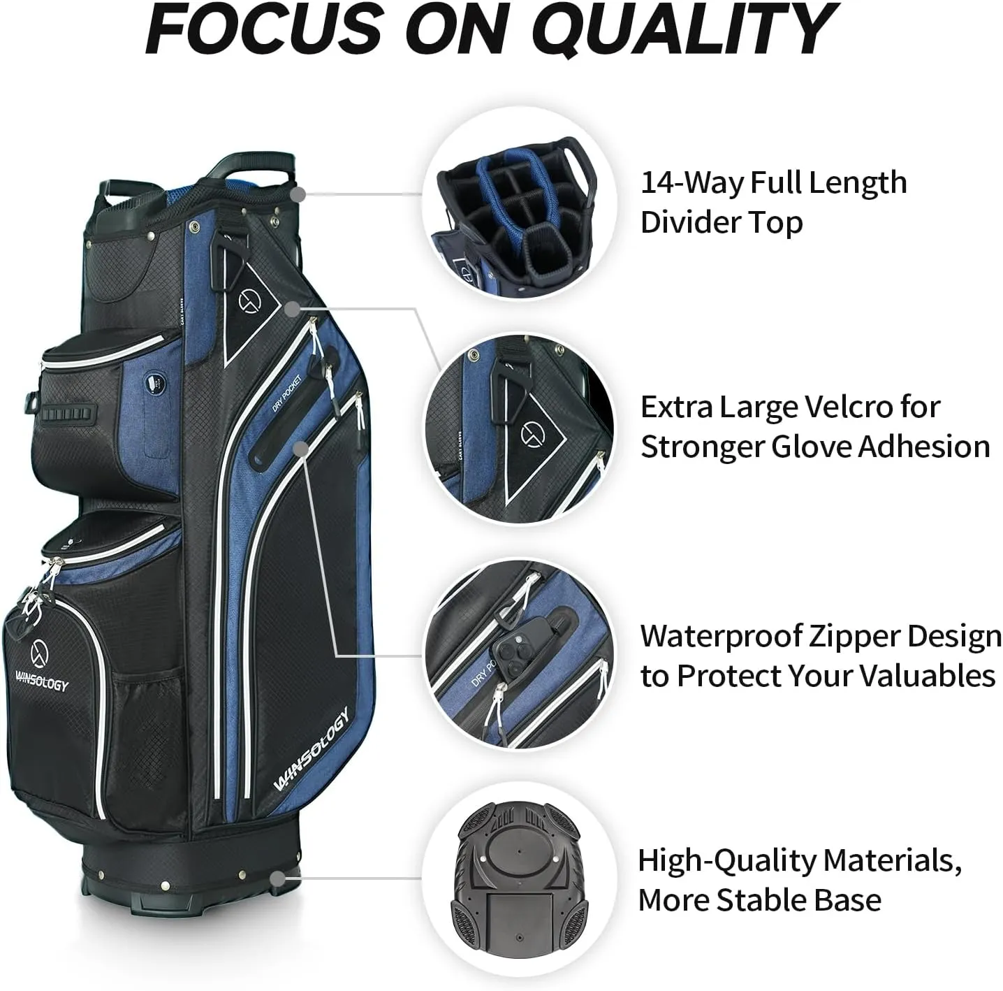 Max Lightweight Golf Cart Bag with Dual Handles and 14 Way Individual Full Length Dividers, Golf Club Bag with 11 Pockets, Large Putter Well, Double Strap Cooler for Men & Women