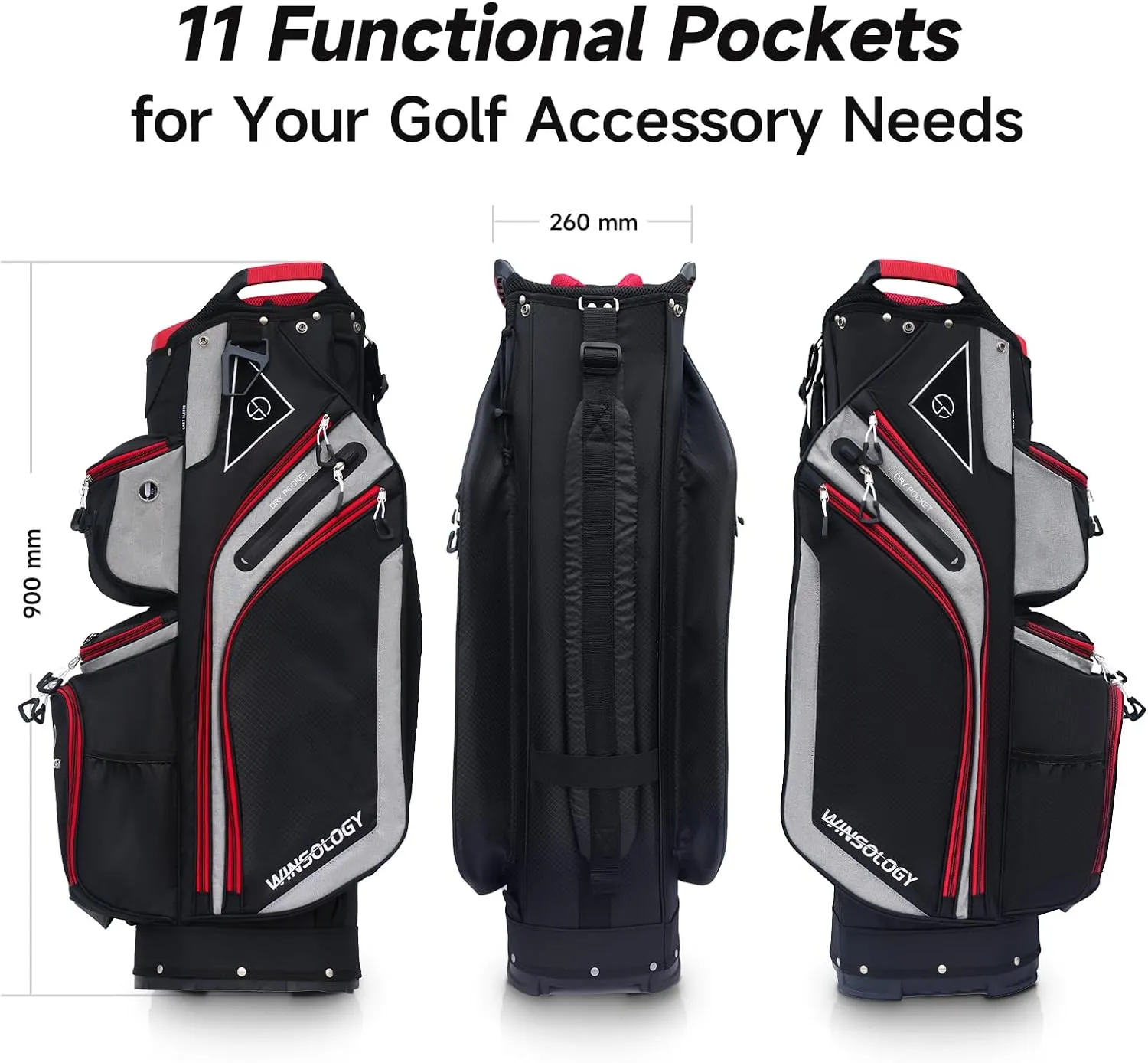 Max Lightweight Golf Cart Bag with Dual Handles and 14 Way Individual Full Length Dividers, Golf Club Bag with 11 Pockets, Large Putter Well, Double Strap Cooler for Men & Women