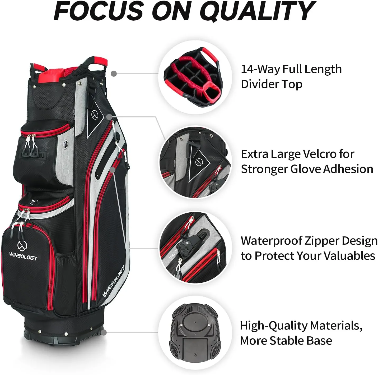 Max Lightweight Golf Cart Bag with Dual Handles and 14 Way Individual Full Length Dividers, Golf Club Bag with 11 Pockets, Large Putter Well, Double Strap Cooler for Men & Women