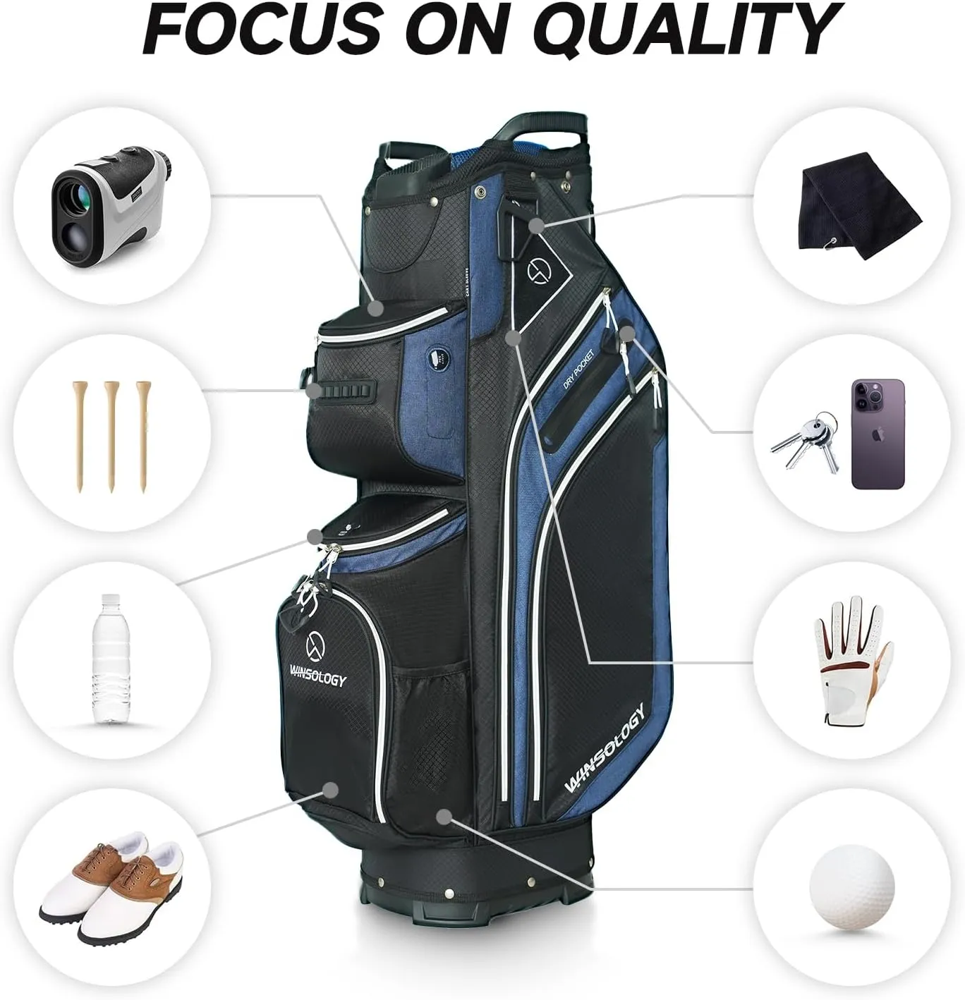 Max Lightweight Golf Cart Bag with Dual Handles and 14 Way Individual Full Length Dividers, Golf Club Bag with 11 Pockets, Large Putter Well, Double Strap Cooler for Men & Women