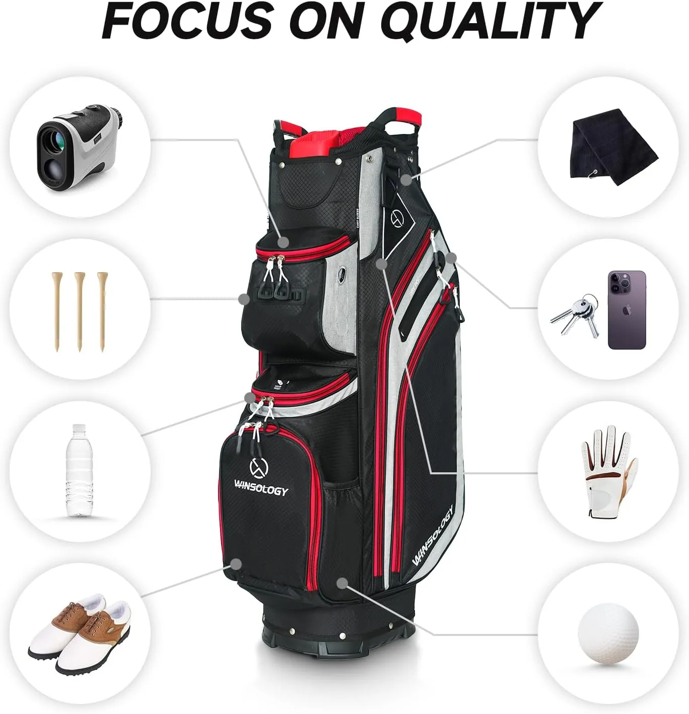 Max Lightweight Golf Cart Bag with Dual Handles and 14 Way Individual Full Length Dividers, Golf Club Bag with 11 Pockets, Large Putter Well, Double Strap Cooler for Men & Women
