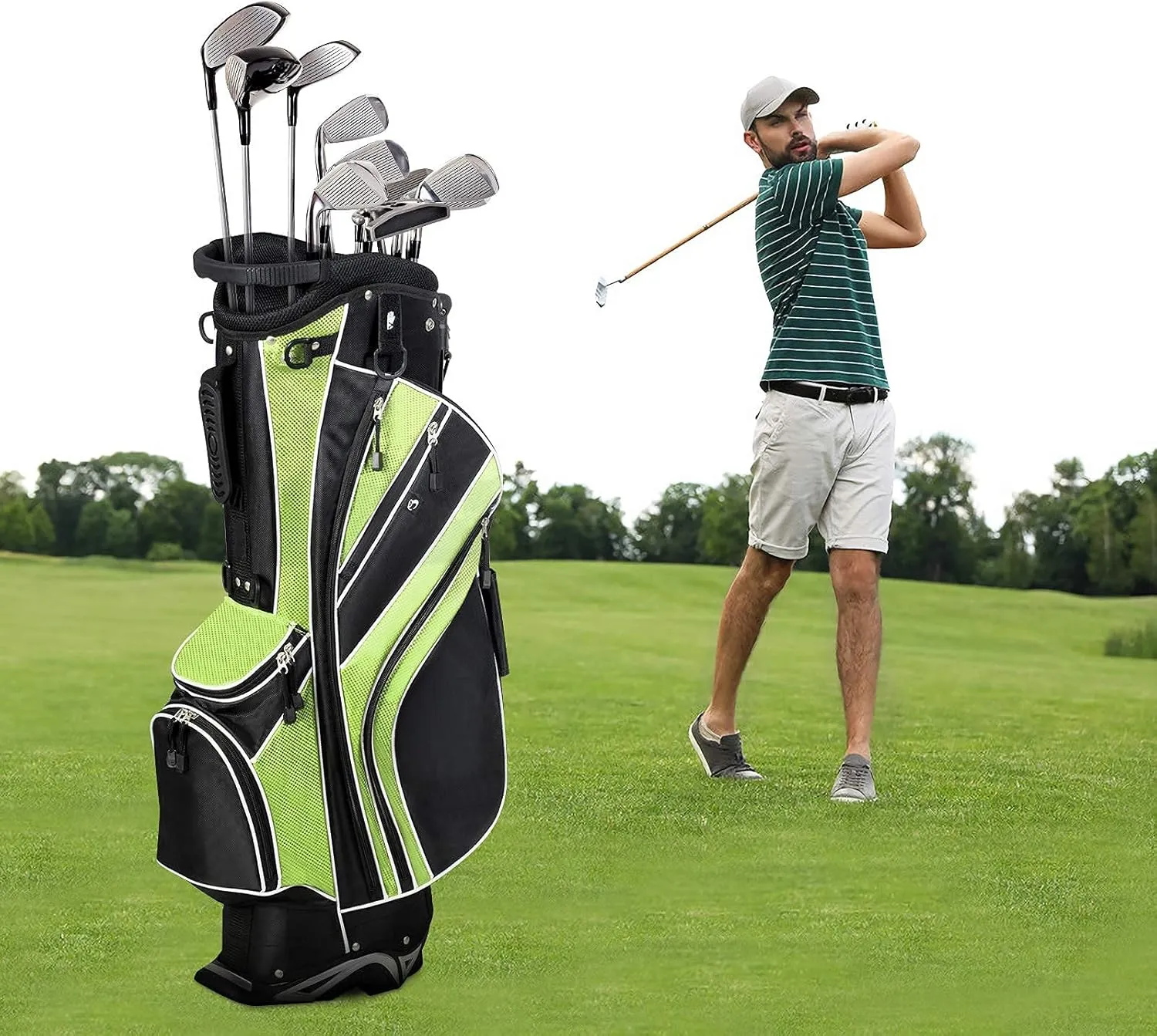 Mayjooy Golf Stand Bag, Portable Carry Golf Bag w/Ergonomic Dual Straps & 6 Way Top Divider, Lightweight Carry Organizer Pocket w/Umbrella Ring, Ideal for Men & Women